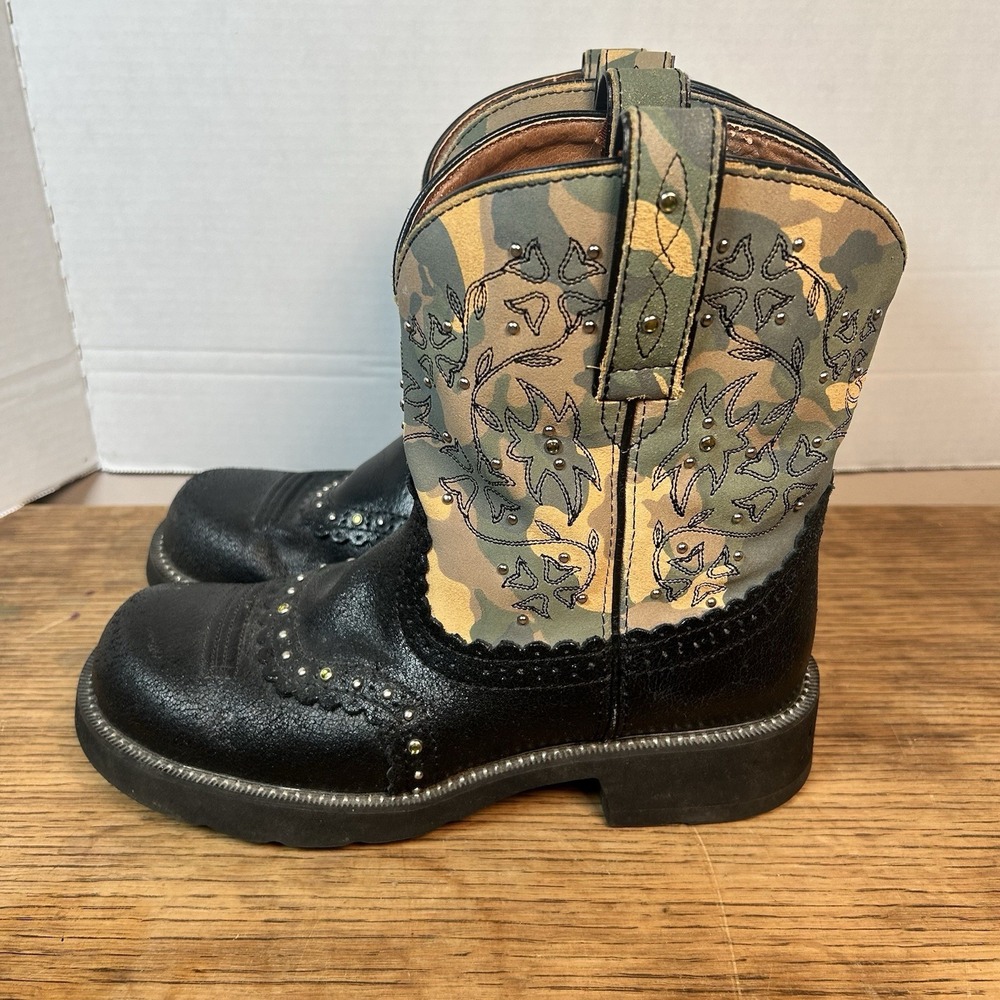 ARIAT FAT BABY Cowboy Boots 9 B Womens Camo Print Leather Roper Boot - Picture 2 of 12